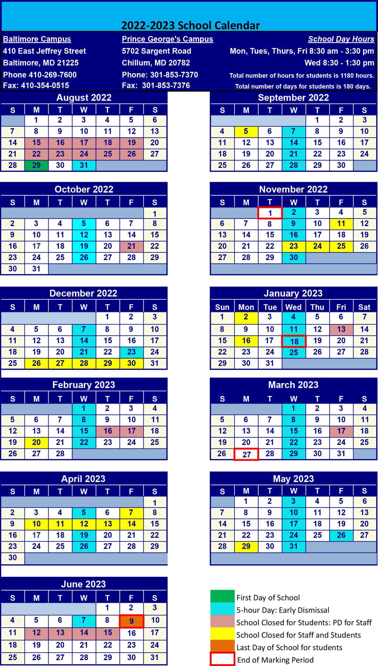School Calendar - Children's Guild, Inc Prince George's Campus